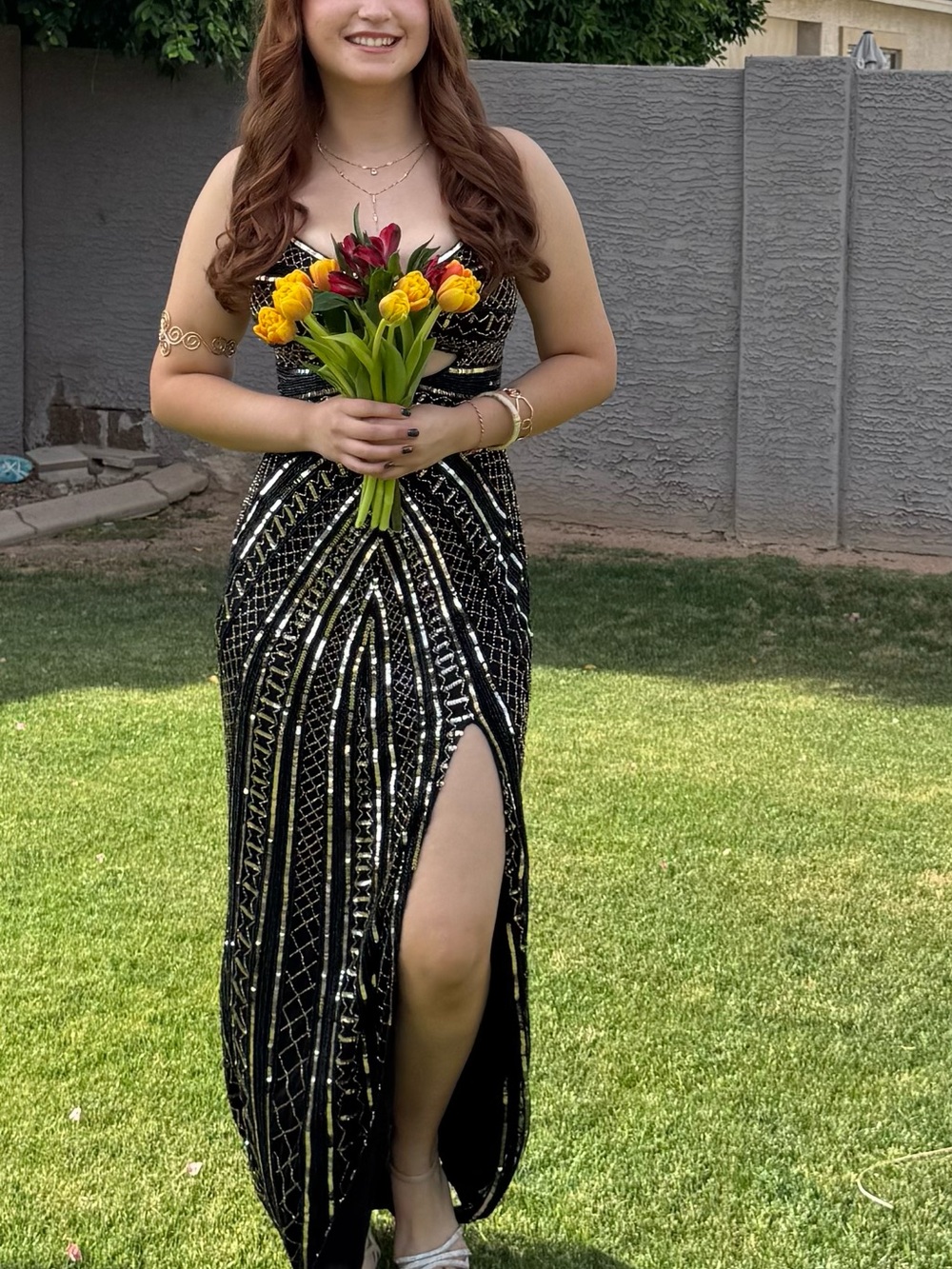 Black Sequin V-Neck Maxi Dress with Front Slit